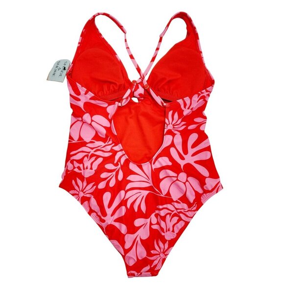 Shade & Shore Womens Red & Pink Floral One-Piece Swimsuit Size M - Picture 2 of 9
